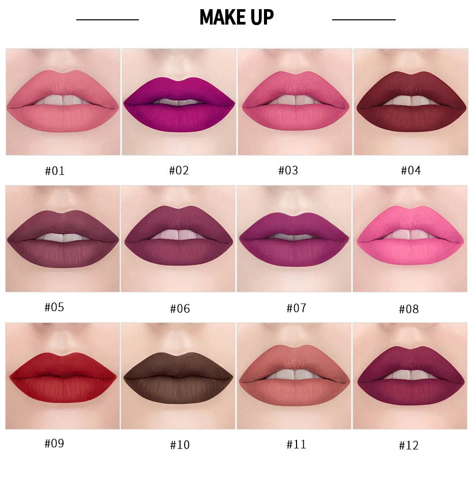 12-Color Matte Velvet Lipstick Long-Lasting Waterproof Non-Stick Cup Does Not Fall Color Lipstick Lipstick