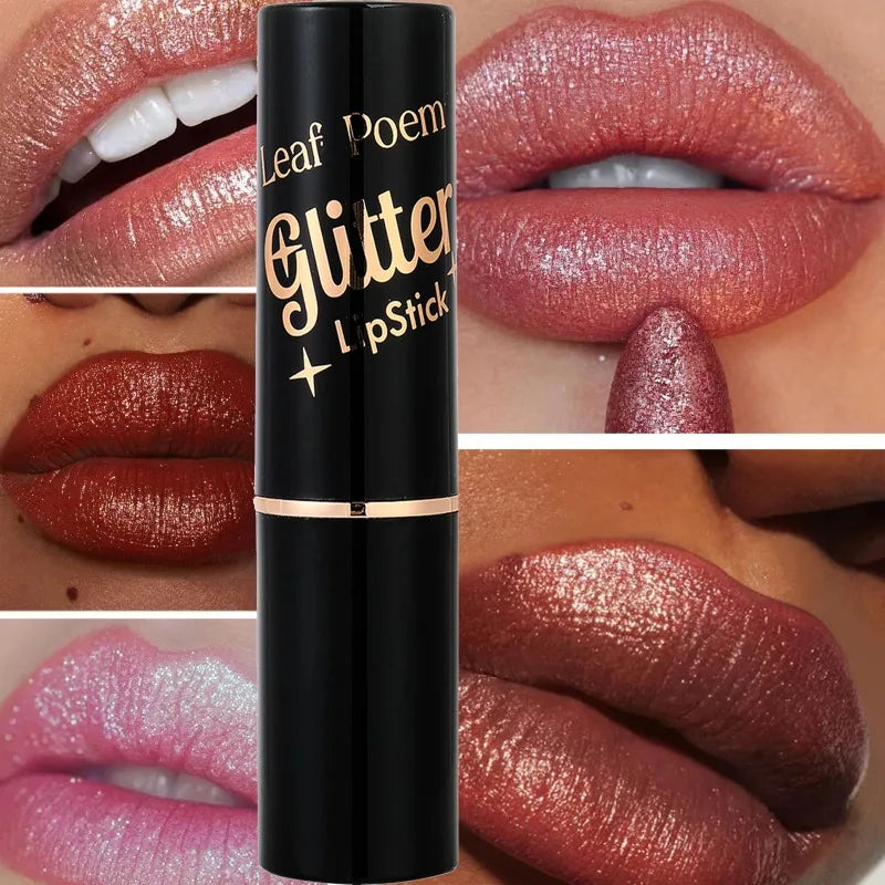 Metallic Glitter Lipstick Diamond Dazzling Waterproof Sexy Lip Gloss Moisturizing Matte Velvet Pearlescent Lip Tint Balm Makeup