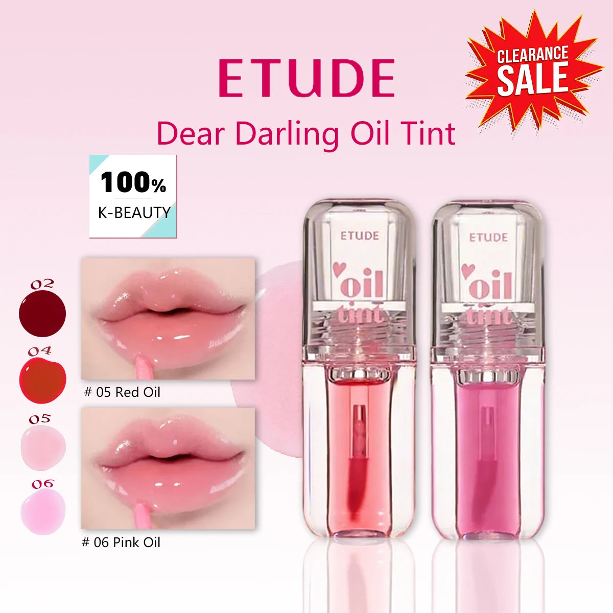 [ClearanceSale] ETUDE Dear Darling Oil Tint,Luxury Makeup,Mirror-Like Shine,Sheer & Tinted Color,Korean Cosmetic,Korean Makeup