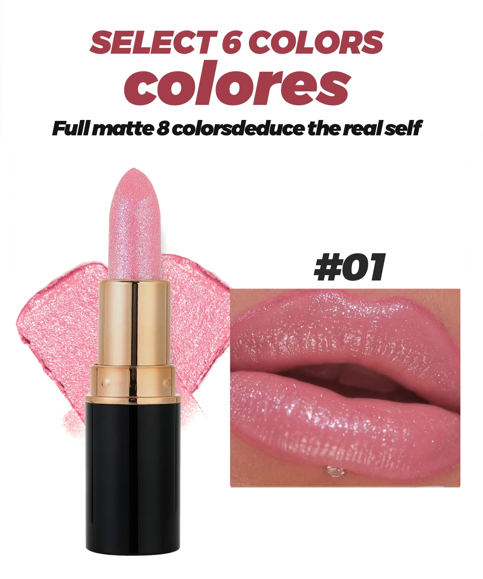 Metallic Glitter Lipstick Diamond Dazzling Waterproof Sexy Lip Gloss Moisturizing Matte Velvet Pearlescent Lip Tint Balm Makeup