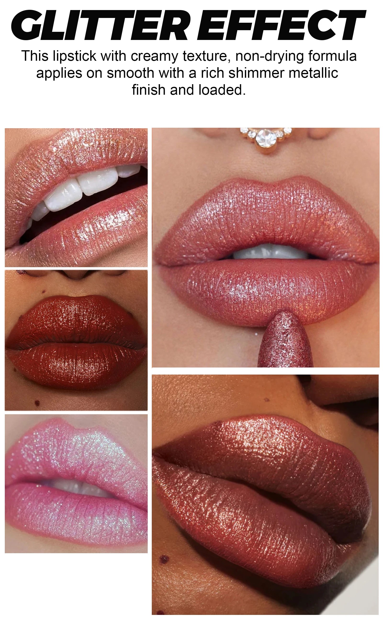 Metallic Glitter Lipstick Diamond Dazzling Waterproof Sexy Lip Gloss Moisturizing Matte Velvet Pearlescent Lip Tint Balm Makeup