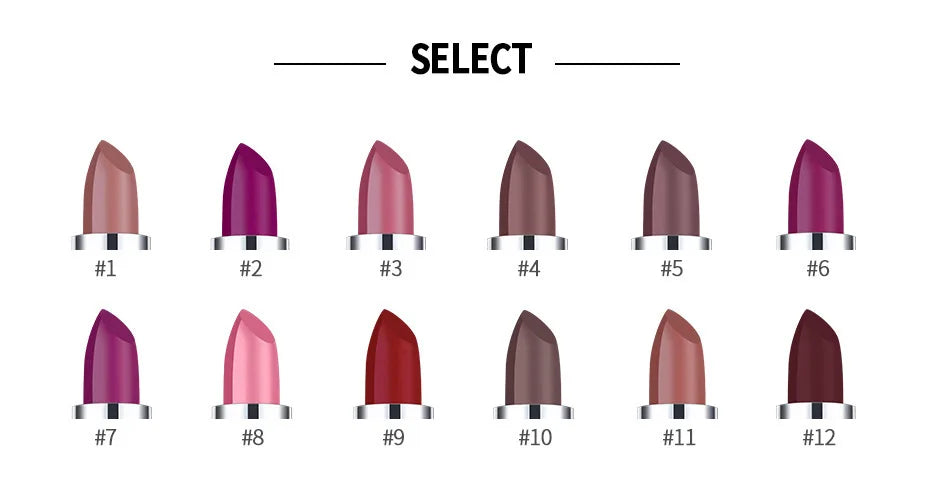 12-Color Matte Velvet Lipstick Long-Lasting Waterproof Non-Stick Cup Does Not Fall Color Lipstick Lipstick